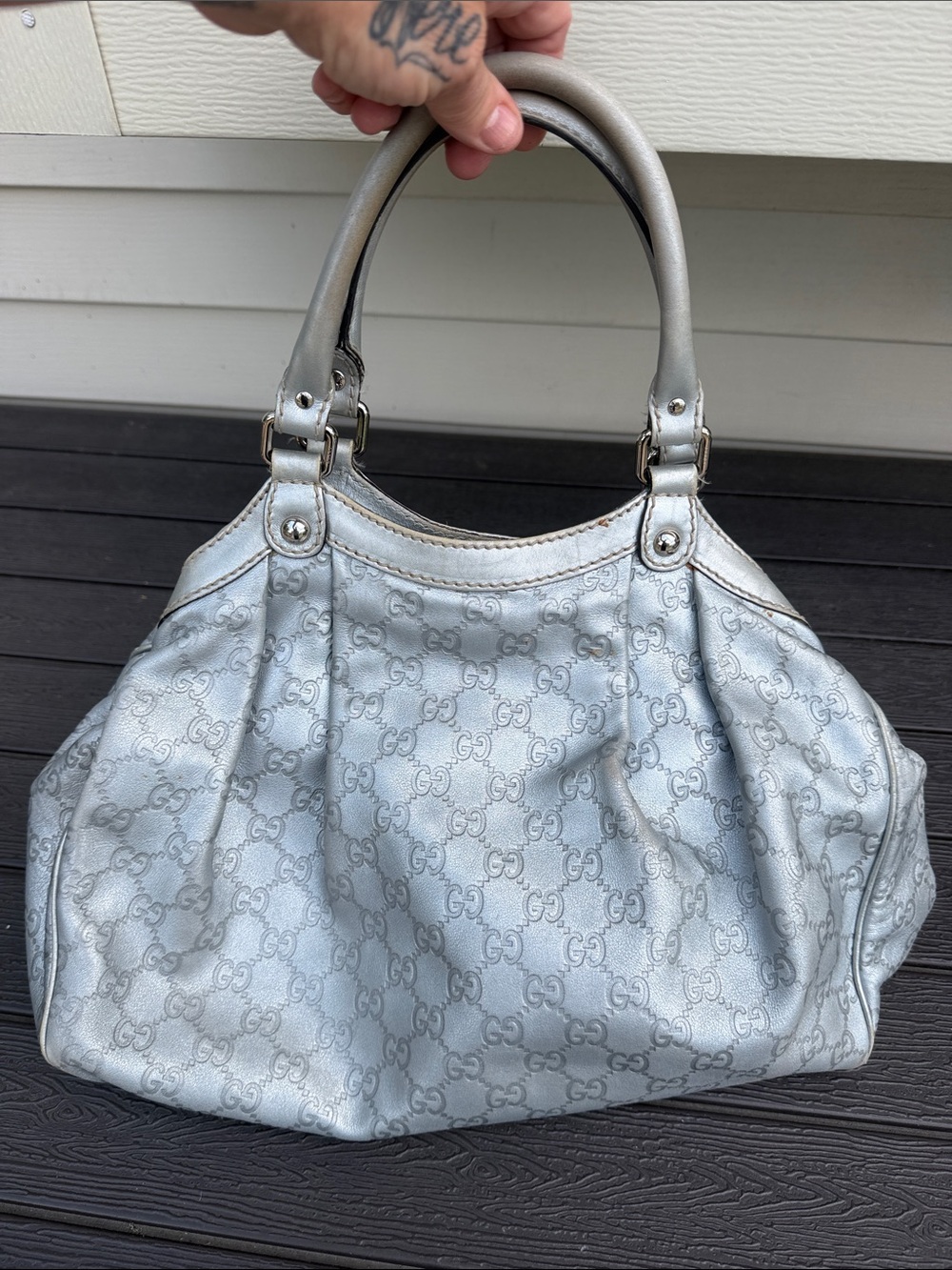 Gucci Guccissima Sukey silver leather
